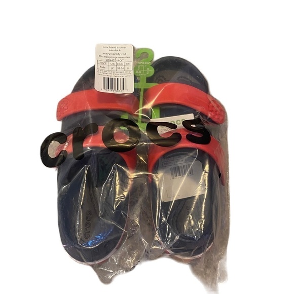 Crocs Crocband Sandals Sz 1 2 Youth Kids Blue Red Open Toe Shoes - Picture 1 of 6